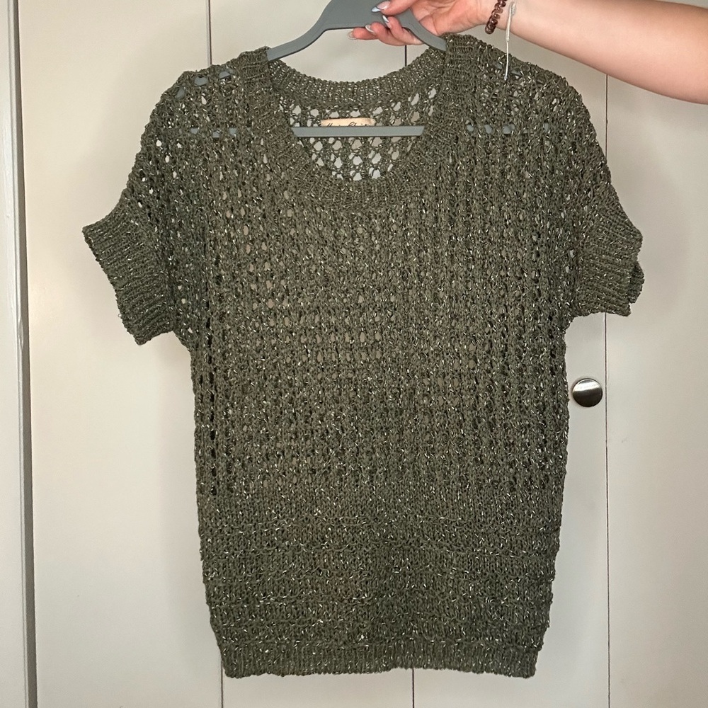 Olive Green Knit Short Sleeve Sweater